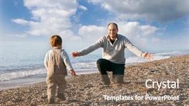  Presentation with father - Slides with foster parents - father and son on beach background and a  colored foreground