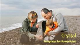  Presentation with family system - Colorful theme enhanced with foster parents - young happy family on beach backdrop and a violet colored foreground