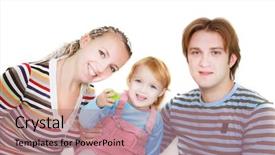  Presentation with family - Cool new theme with foster parents - young happy family over white backdrop and a  colored foreground