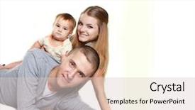  Presentation with happy baby - Beautiful presentation theme featuring foster parents - young happy family with baby backdrop and a  colored foreground