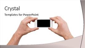  Presentation with hands holding - Slide deck consisting of foto film - business internet and technology concept background and a white colored foreground