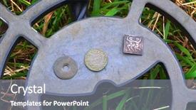  Presentation with metal detector - Theme having found with metal detector near background and a light blue colored foreground