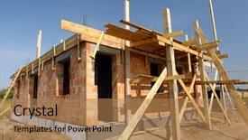  Presentation with under construction - Audience pleasing presentation theme consisting of foundation blocks - single-family brick house under construction backdrop and a coral colored foreground