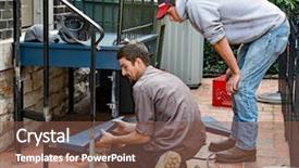  Presentation with step - Beautiful slides featuring foundation stones - worker placing bottom step backdrop and a tawny brown colored foreground