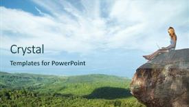  Presentation with mountain top - Colorful slide deck enhanced with founders day - young lady sitting on top backdrop and a sky blue colored foreground