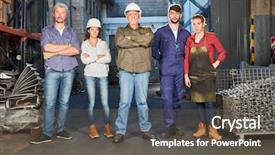  Presentation with foundry - Slides featuring foundry - group of blue collar workers background and a dark gray colored foreground