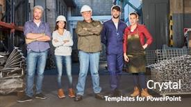  Presentation with team group - Presentation theme having foundry - successful group or team background and a dark gray colored foreground