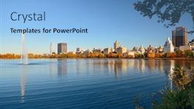  Presentation with new york city - Cool new PPT theme with fountain-and-skyscrapers-at-east backdrop and a light blue colored foreground