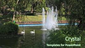  Presentation with lake - Presentation theme having fountain and the white swans background and a tawny brown colored foreground