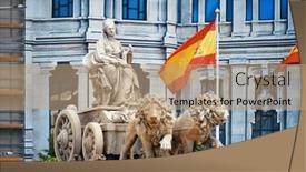  Presentation with spain - Slide set with fountain-of-cibeles-in-plaza background and a coral colored foreground