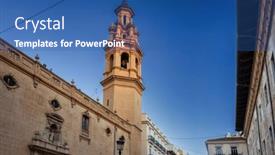  Presentation with dawn - Slide deck consisting of fountain-of-the-placa-de background and a ocean colored foreground