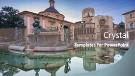  Presentation with dawn - Slide set enhanced with fountain-of-the-placa-de background and a gray colored foreground