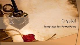  Presentation with old scroll - Amazing PPT theme having fountain pen - old ink pot backdrop and a lemonade colored foreground