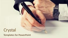  Presentation with writing pen - Slides enhanced with fountain pen - picture of businessman writing something background and a cream colored foreground