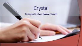  Presentation with working woman - Presentation theme enhanced with fountain pen - woman working with documents background and a sky blue colored foreground