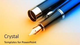  Presentation with fountain pen - Colorful PPT theme enhanced with fountain pen and cap overlaid backdrop and a yellow colored foreground
