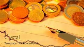  Presentation with fountain pen - PPT theme consisting of fountain pen and coins on the financial graph with warm yellow lighting background and a yellow colored foreground