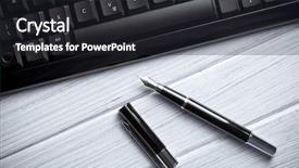  Presentation with fountain pen - Beautiful PPT theme featuring fountain pen and computer keyboard backdrop and a dark gray colored foreground