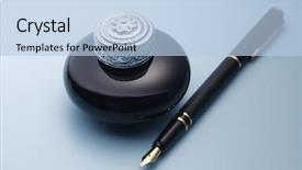  Presentation with fountain pen - Beautiful presentation theme featuring fountain pen and ink well backdrop and a light blue colored foreground