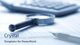  Presentation with fountain pen - PPT theme featuring fountain pen on financial newspaper background and a sky blue colored foreground