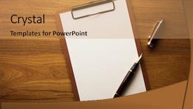  Presentation with fountain pen - Cool new PPT layouts with old west wanted - clipboard with blank white paper backdrop and a coral colored foreground