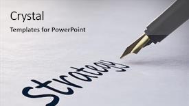 Presentation with fountain pen - Slide deck featuring fountain pen writing the word strategy background and a light gray colored foreground