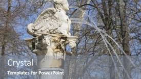  Presentation with spring water - PPT theme consisting of fountain shaped figure angel water jets coming out of breasts and mouth spring in spain background and a gray colored foreground