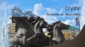  Presentation with four seasons - Slide set featuring fountain with horses four seasons on manezh square in moscow russia background and a light blue colored foreground