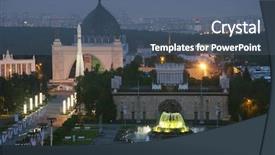  Presentation with illumination - PPT theme featuring fountain with illumination pavilions rocket background and a ocean colored foreground