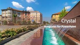  Presentation with water fountain - Beautiful slide set featuring fountains - water flows in modern fountain backdrop and a violet colored foreground