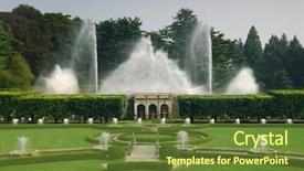  Presentation with green lawn - Cool new presentation theme with fountains-in-garden-with-green backdrop and a tawny brown colored foreground