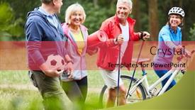  Presentation with forward - Slide set having four-active-seniors-are-looking background and a red colored foreground
