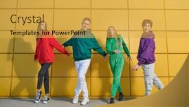  Presentation with bright yellow - PPT theme having four-active-teenagers-in-modern background and a yellow colored foreground
