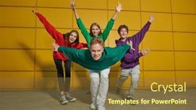  Presentation with youth - Slides featuring four-active-teenagers-in-modern background and a  colored foreground