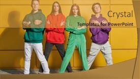  Presentation with bright yellow - Theme featuring four-active-teenagers-in-modern background and a yellow colored foreground