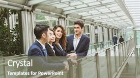  Presentation with office mix of people - Slides with four agreements - business people working outside office background and a  colored foreground