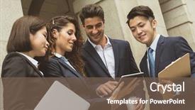  Presentation with people - Slides featuring four agreements - business people working outside office background and a  colored foreground