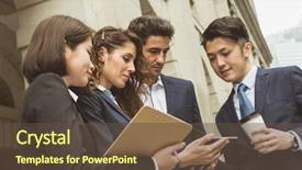  Presentation with people - Audience pleasing presentation theme consisting of four agreements - business people working outside office backdrop and a  colored foreground