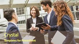  Presentation with office mix of people - Audience pleasing slide set consisting of four agreements - business people working outside office backdrop and a  colored foreground