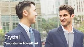  Presentation with people - Audience pleasing presentation theme consisting of four agreements - business people working outside office backdrop and a  colored foreground