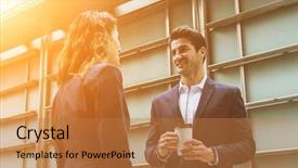  Presentation with people - PPT theme with four agreements - business people working outside office background and a  colored foreground