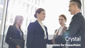  Presentation with shaking hands - Cool new PPT theme with four agreements - confident business people shaking hands backdrop and a dark gray colored foreground