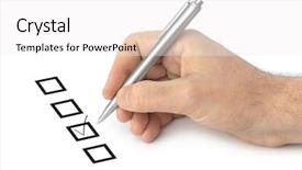  Presentation with check in hotel - Audience pleasing PPT layouts consisting of four agreements - hand with pen and check backdrop and a white colored foreground