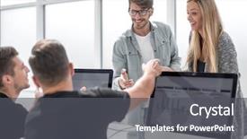  Presentation with people talking - Audience pleasing PPT layouts consisting of four agreements - happy business people talking backdrop and a dark gray colored foreground