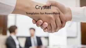  Presentation with shaking hands - Colorful slide deck enhanced with four agreements - two businesspeople shaking hands backdrop and a  colored foreground