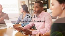  Presentation with meeting table - Slide set enhanced with four architects sitting around table background and a coral colored foreground