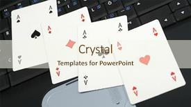  Presentation with notebook - Colorful presentation design enhanced with four ases on the notebook backdrop and a  colored foreground