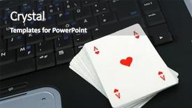  Presentation with notebook - Colorful PPT theme enhanced with four ases on the notebook backdrop and a  colored foreground