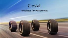  Presentation with automobile - Amazing slide set having four automobile wheels moving backdrop and a light blue colored foreground