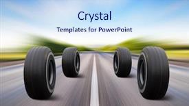  Presentation with speed - PPT layouts with four automobile wheels rush background and a sky blue colored foreground